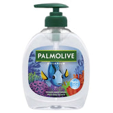 Palmolive Aquarium Handwash 300ml features a green pump and illustrated fish and coral on the label. This vegan-friendly cleanser is made with 96% natural-origin ingredients.